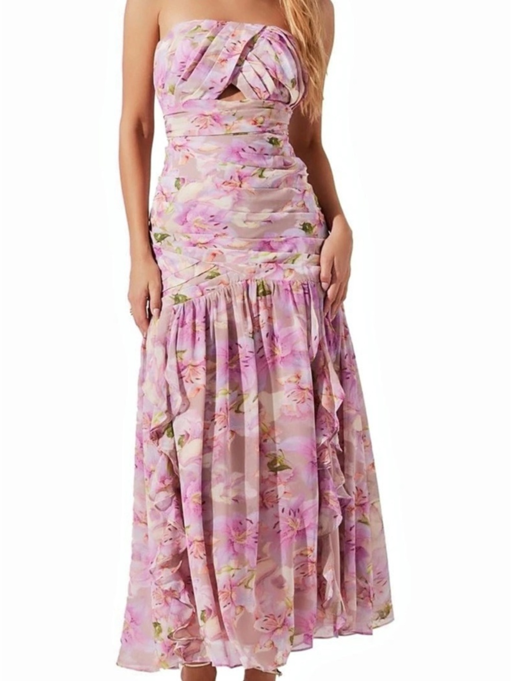 ASTR the Label Estefany Strapless Pleated Maxi Dress Pink